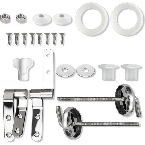 2 Charnières Abattant WC - Fixation en Acier Inoxydable et Plastique, pour Siège Toilette Standard, Montage Facile (1/5)