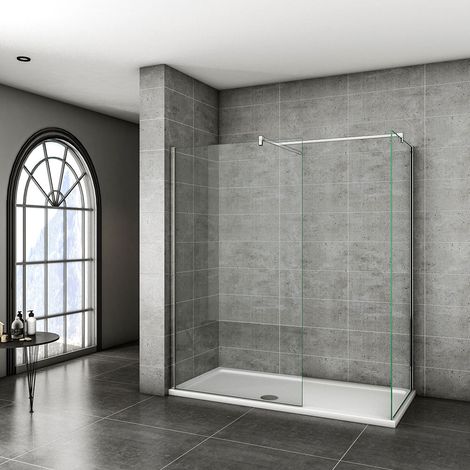 Walk in Shower Screens 1000x1950mm Two Chrome Glass 1950 height with Side panel 700x1950mm + 1400x700mm Shower Tray Free Waste