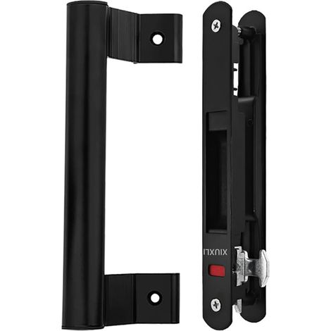 Verrou Baie Coulissante Fermeture - Errure de Porte Coulissante à Crochet, Serrure de Crochet de Fenêtre de Porte (Door Handle Set Noir) (1/5)