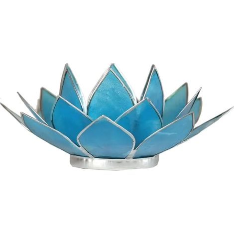 Porte Bougie Fleur de Lotus Bleu et argent 5 ème chakra (1/2)