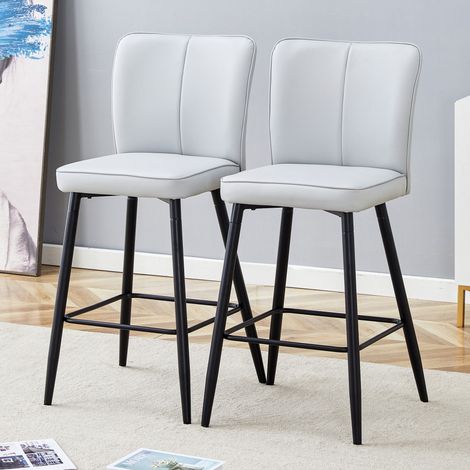 Set di 2 sgabelli da bar - 44x44x101 cm - Design moderno con schienale ergonomico - Cucina e bistrot - Similpelle PU - Bianco (1/5)
