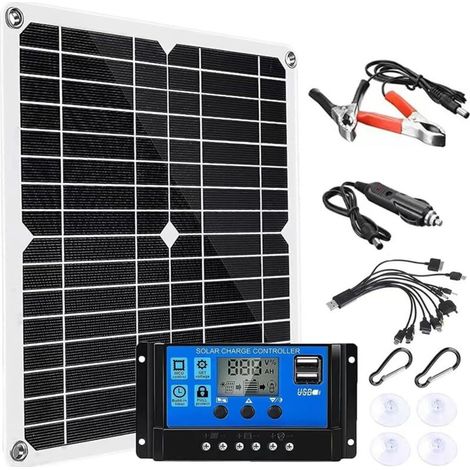 Kit de panneaux solaires 18 V avec contrôleur de charge et pinces de batterie pour bateaux, motos et éclairages extérieurs - Autonomie de 9 heures