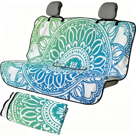 Universal Car Rear Seat Cover, Rear Car Seat Protector in Terry Cloth & Non-Slip, Seat Protector for Dogs and Children (150x140cm, Retro Mandala 3) (1/5)