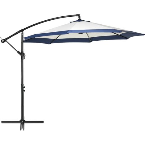 Gartenschirm Ø 3 x 2 m mit Kreuzfuß, Kurbelöffnung und Belüftungsöffnung, freitragender Terrassenschirm aus Metall und Polyester, Dunkelblau und Creme