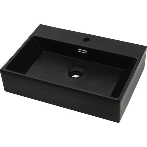 Vasque avec trou de robinet en céramique Noir 76x42,5x14,5 cm (1/5)