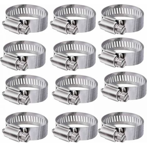 12 fascette stringitubo regolabili (16-25 mm) in acciaio inox 304 per tubi dell'acqua domestica, serbatoi di gas e tubi flessibili per autoveicoli. (1/5)
