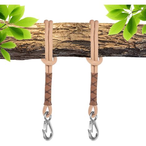 Balançoire Fixation Arbre, 2 Pièces 60cm Corde de Suspension Hamac Réglable Sangle Chaise Hamac avec Mousqueton Balançoire Arbre, kit de Fixation de Suspension pour Balançoire Hamac