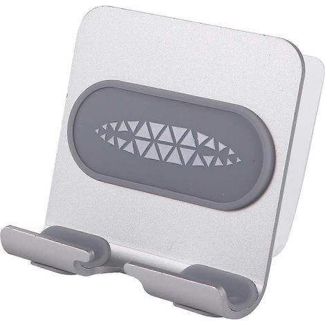 Selbstklebende Wandhalterung für Mobiltelefone ohne Bohren, aus Metall, mit rutschfester Unterseite und verstellbarem Winkel, ideal für Bad und Küche (silber). – 6,5 x 6,5 cm – Grau (1/4)