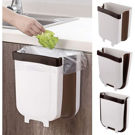 Kitchen Collapsible Trash Can 9L Hanging Portable Small Rubbish Collection Cup for Bedroom Dormitory Car Drawer