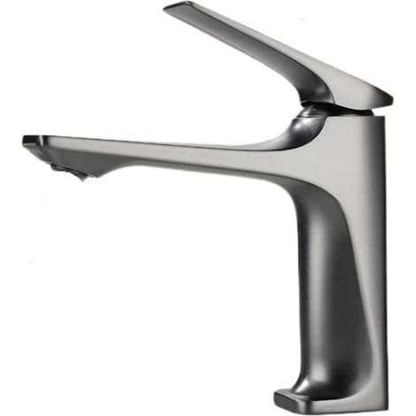 Robinet de Lavabo en Laiton à Poignée Unique,Mitigeur de Pont pour Eau Chaude et Froide (Gris) (1/5)