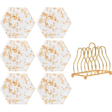 Sous-verre Acrylique - Support Métallique Hexagonal - Doré - Résistant à la Chaleur - Lot de 6 (1/5)