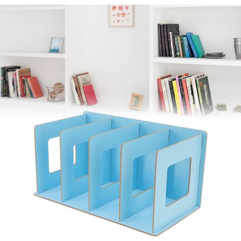 Selbstgemachter Dokumentenhalter aus Holz Platzsparendes Schreibtischregal Organizer für Bücher, Zeitschriften und Karten 7 hellblaue MDF-Zubehörteile (1/5)