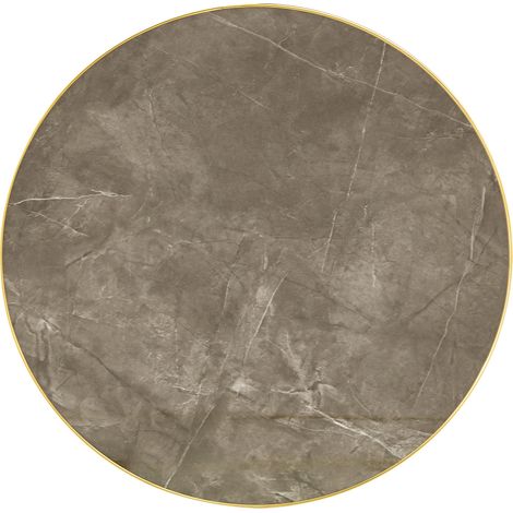 Table d'appoint ronde avec plateau effet marbre et bordure dorée, piétement métal noir et or, diamètre 60 cm, hauteur 73,7 cm (1/5)