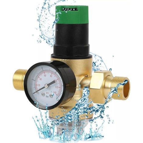 3/4 Pouce Reducteur de Pression Eau, Reducteur de Pression Avec Manometre Pression Eau Et Filtre à Mailles, RéDucteur de Pression D'Eau En pour Robinets D'Irrigation de Jardin de Chauffage au Gaz (1/5)