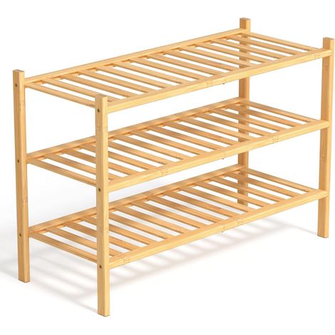 Bambou Meuble de Rangement - 3 Niveaux Rangement Chaussure - 68 x 28 x 46 cm - Etagere Chaussure - Range Chaussures - Rangement Chaussures - Porte Chaussures (Naturel) (1/5)