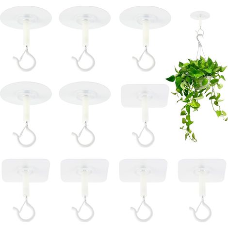 Crochet Adhésif Plafond, 10 Crochet Plafond Sans Percer avec Crochets en Acier Inoxydable, Accroche Murale Sans Percer, Fixation Plafond, pour Suspendre des Plantes et des Pots de Fleurs (1/5)
