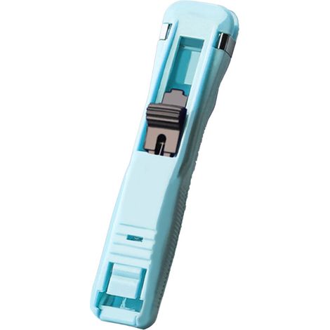 Dispensador de clips de papel manual multiusos de color azul claro, fabricado en plástico resistente.
