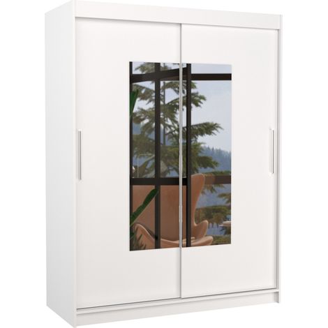Armoire de chambre 2 portes coulissantes blanc et miroir Dova 150cm (1/5)