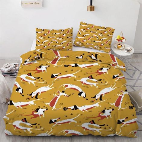 Bettwäsche-Set 155x220 cm 3-teilig Mikrofaser Dackel Motiv mit Reißverschluss