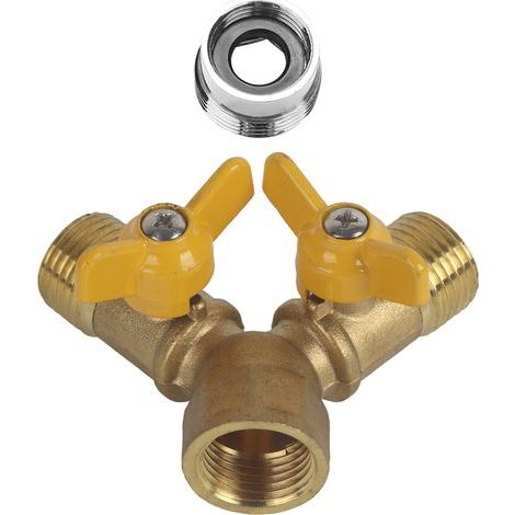 Bras G1/2, adaptateur de robinet double voie pour arrosage jardin, connecteur de tuyau 2 sorties, raccord de robinet extérieur (1/5)