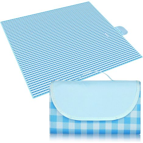 BRAVIX Couverture de Pique-Nique 150  200CM, Tapis de Couverture de Pique-Nique Pliable, Imperméable,Le Parc, La Randonnée, Le Camping, Idéal pour Les Voyages en Famille,Bleu et Blanc
