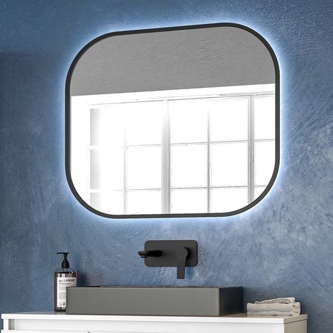 Specchio bagno led retroilluminato 60x70 cm cornice nera KAM-S6700N kamalu