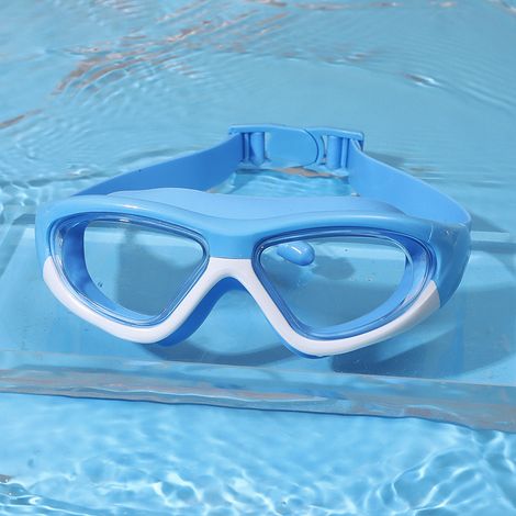 Lunettes de natation enfant bleu clair-blanc à vision large, imperméables, anti-buée et protégées UV pour les cours de natation, les sorties piscine et plage (1/5)