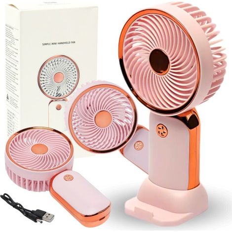 Mini ventilateur de bureau portable rechargeable USB rose doré