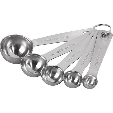 Cuillères Doseuses Lot de 5 en Acier Inoxydable Measuring Spoons avec Anneau pour Pâtisserie Cuisine Épices Levure Vanille Sauces et Liquides (1/5)
