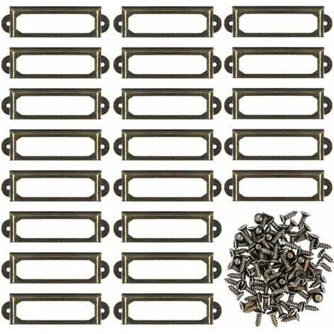 Set mit 50 Metall-Etikettenhaltern für Möbel, Schubladen, Schränke, Karten, Namensschilder, Rahmen mit Schrauben für Büro, Bibliothek, Bücherregal, Regale Bronze (S 59 x 17 mm)