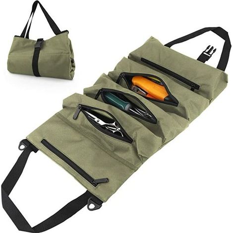 Sac organisateur d'outils, sac à outils en tissu Oxford, mallette à outils 5 poches pour électriciens/charpentiers/plombiers/automobiles - Vert (1/5)