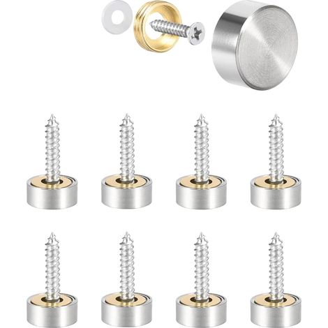 8pcs Cache Vis Inox, Cache Vis Miroir Décoratif 10 mm en Acier INOX Brossé, Fixations pour V-is à Mir-oir pour la Signalétique, Fixation Miroir Mural, Argent (1/5)