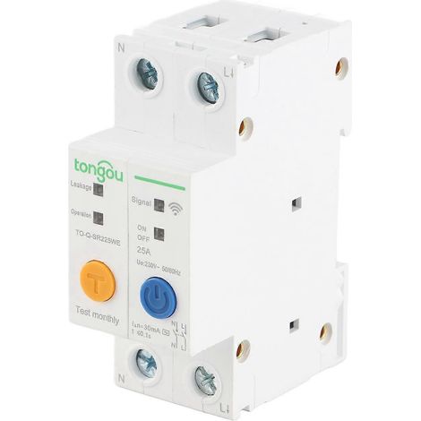 Disjoncteur bipolaire AC230V avec WiFi, télécommande, minuterie et surveillance en temps réel, montage sur rail DIN