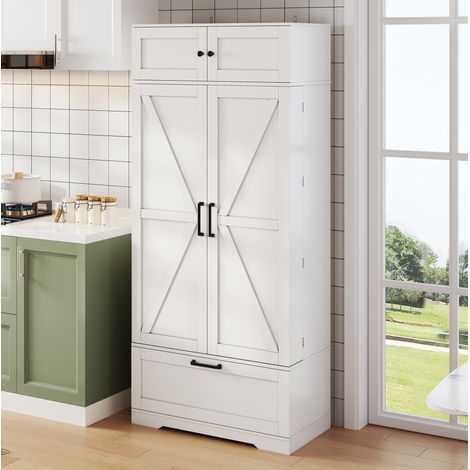Buffet haut de cuisine 80x40x180 cm avec tiroir, casier à bouteilles et étagères réglables (1/5)