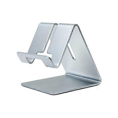 Tischtelefonständer. Silberner Handyhalter für Büro, Festnetztelefon, Zuhause, Küche und Arbeitsplatz. Metallhalterung mit Silikonpads. Handlich.