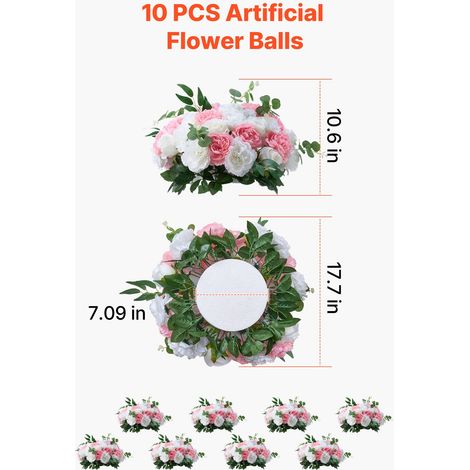 Bouquet de 10 boules de fleurs artificielles roses et blanches, diamètre 450 mm, centres de table mariage, compositions florales décoratives (1/5)