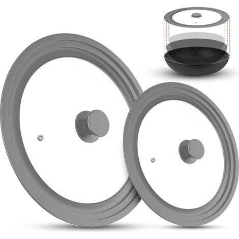 Universal Glass Lid With Silicone Rim - For Saucepans And Pans Diameter 6.3/7.1/20cm And 9.4/10.2/11 mm - Grey (1/5)