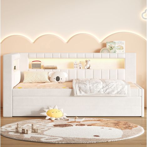 Letto estraibile 90x200 cm in MDF bianco con LED 7 colori e 3 cassetti - MEUBLIV (1/5)