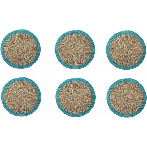 Lot de 6 sets de table - D 38 cm - Roseau/Coton - Bleu - Livraison gratuite