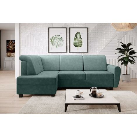 Milo Left Hand Facing Fabric Corner Sofa Bed - Mint (1/4)