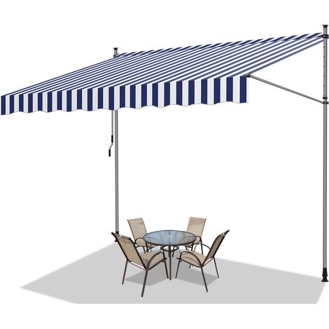 TolleTour Markise Klemmmarkise Balkonmarkise Blau Weiß mit Handkurbel ohne Bohren Sonnenschutz UV-Schutz und wasserfestund höhenverstellbar 400cm