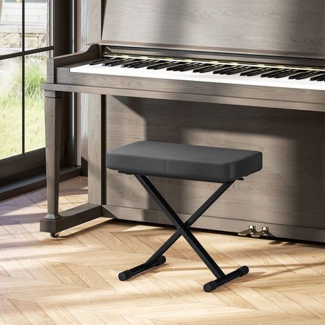 Tabouret piano pliant réglable à 4 hauteurs en cuir PU mousse métal 60x32x53-63 cm - Couleur: Noir