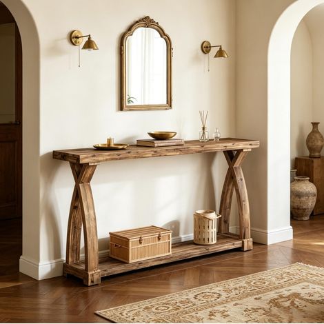 Consolle 160x30x81 cm in legno marrone con ripiano salvaspazio per ingresso FloraGrace (1/5)