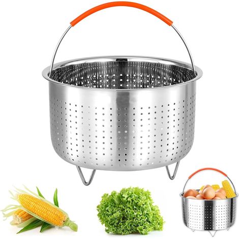 Dampfkorb, Dampfkorb aus Edelstahl 304, Dampfgarer, Reiskocher-Dampfkorbeinsatz für Schnellkochtöpfe mit abgedecktem Griff zum Dämpfen von Gemüse (1/5)