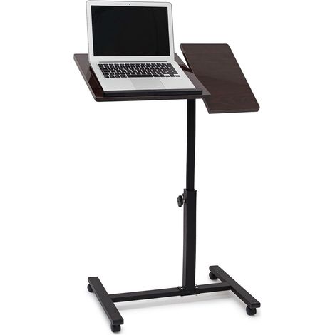 Relaxdays – Table d'appoint réglable pour ordinateur portable – Hauteur 58-95 cm – Surface 60x40,5 cm – 4 roulettes avec frein – Bois MDF noir