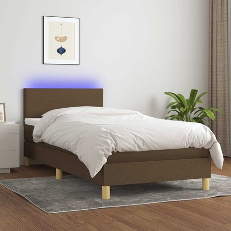 Cama box spring colchón luces LED tela marrón oscuro 100x200cm (1/5)