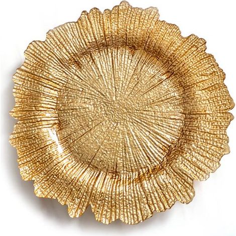 Assiette ronde de 33 cm (13 pouces) - Style nordique - Bordure ondulée - Idéale pour les mariages, les événements et la décoration intérieure - Dorée (1/5)