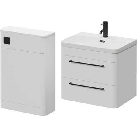 Oslo Gloss White 1150mm Wall Mounted Vanity Unit Toilet Suite with Fina Basin - 1150mm - Matt Black 320mm HandleWithout Jubilee Toilet Pan