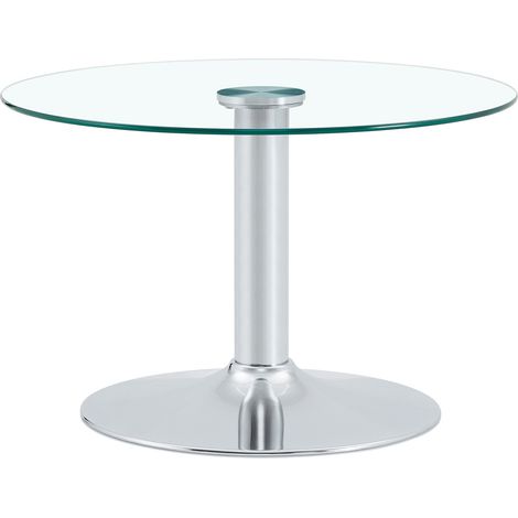 CHICFURN Tavolino rotondo 70 cm in vetro temperato e metallo argentato, stile moderno (1/5)