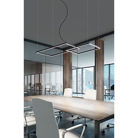 Suspension LED moderne 64W en aluminium noir mat, design géométrique, sélecteur CCT intégré 3000K-6000K pour un éclairage personnalisé - Perenz